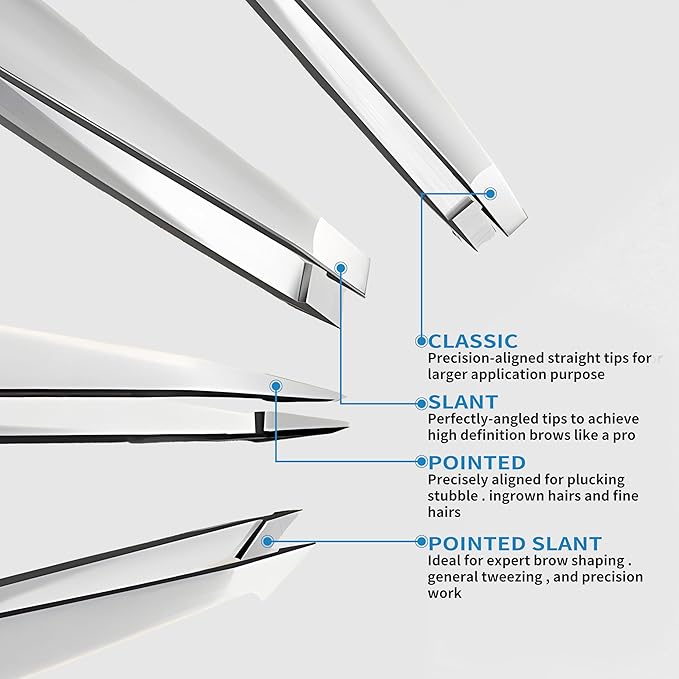 MGER Tweezers Set - Professional Stainless Steel Tweezers for Eyebrows - Great Precision for Facial Hair, Splinter and Ingrown Hair Removal