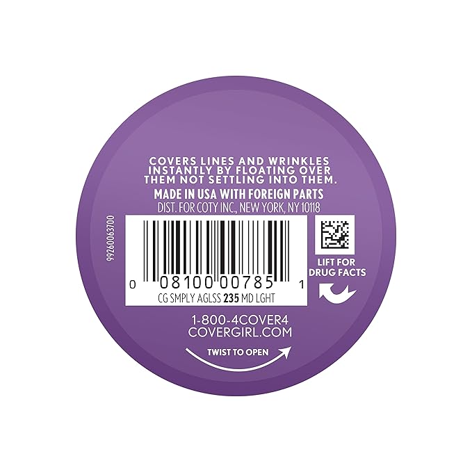 COVERGIRL Simply Ageless Instant Wrinkle Defying Foundation, SPF 28, Hyaluronic Complex & Vitamin C - 235 Medium Light, Pack of 1