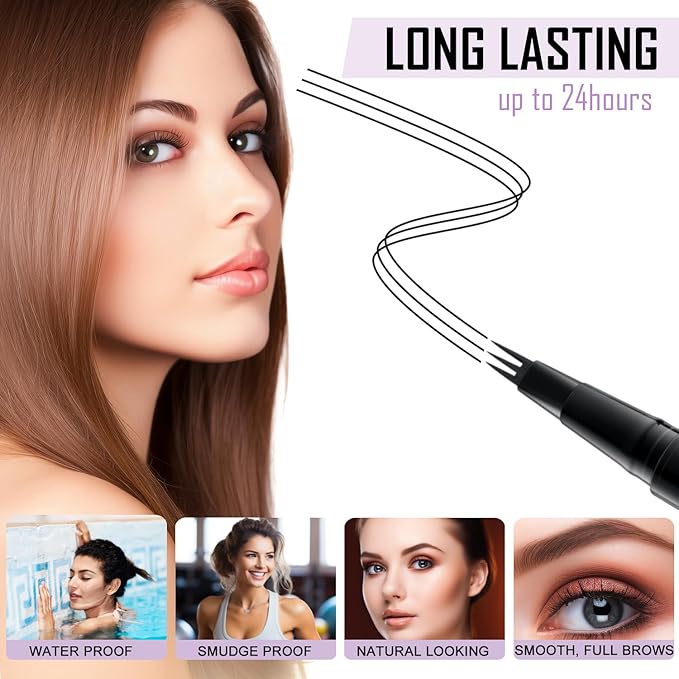 LAVONE Eyebrow Pencil, 2-In-1 Waterproof Eyebrow Pen, with 3 Tip Microblading Eyebrow Pen and Ultra-Precise Brow Pencil, Dual-ended Eyebrow Brush, for Eyebrow Makeup - Black