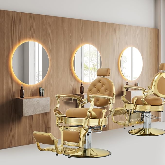 Antlu Barber Chair Hair Stylist, Vintage Salon Heavy Duty 700lbs Chair Hair Styling Chairs for Barbershop Beauty Tattoo Massage (Golden-Camel)
