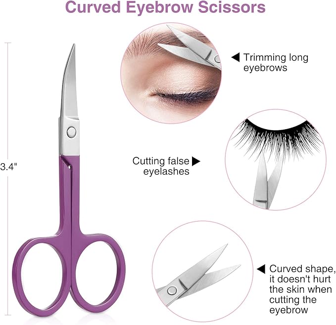 HAWATOUR Tweezers Set, 4Pcs Eyebrows Tweezers & 1Pc Scissor with Leather Case, Great Precision for Ingrown Hair, Facial Hair Removal, Black