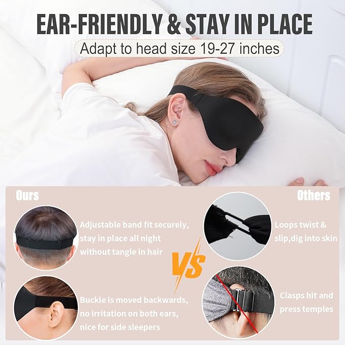 YIVIEW Sleep Mask for Side Sleeper, Complete Light Blocking 3D Sleeping Eye Mask, Soft Breathable Eye Cover for Women Men, Relaxing Zero Pressure Night Blindfold