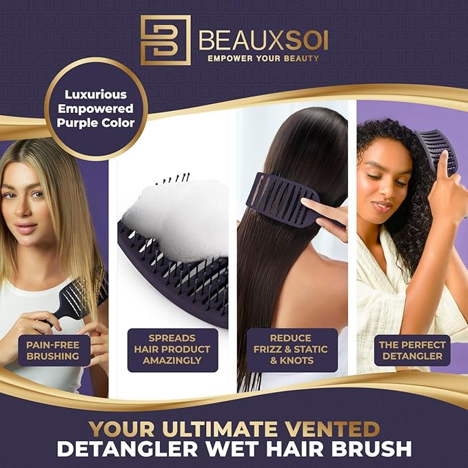Vented Brush for Blow Drying, Shower & Thick, Coily or Straight Hair | Detangling Brush with Curved Vents & Wide Frame (Empowered Purple)