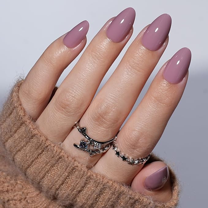 Mauve Press On Nails - Pink Milk Short Fake Nails, Almond Press On Nails Reusable Stick On Nails in 16 Sizes, 32pcs False Nail Kit for Women & Girls