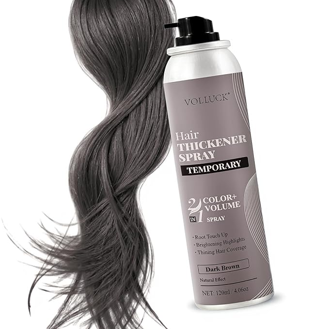 VOLLUCK Hair Thickening Fibers Spray, Temporary Colored Hair Thickener for Root Touch Up Spray, Grey Coverage Root Concealer for Women & Men, | Volumizing & Thickening | Dark Brown