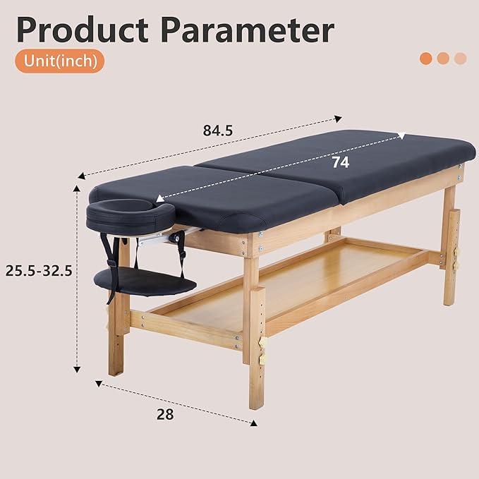 PayLessHere Metal Frame Massage Table Stationary Massage Bed 74" L 28" W 2.5" THK Memory Foam Layer Heavy Duty Stationary Physical Therapy Bed for Spa Footmassage Facial CareSpa Tattoo