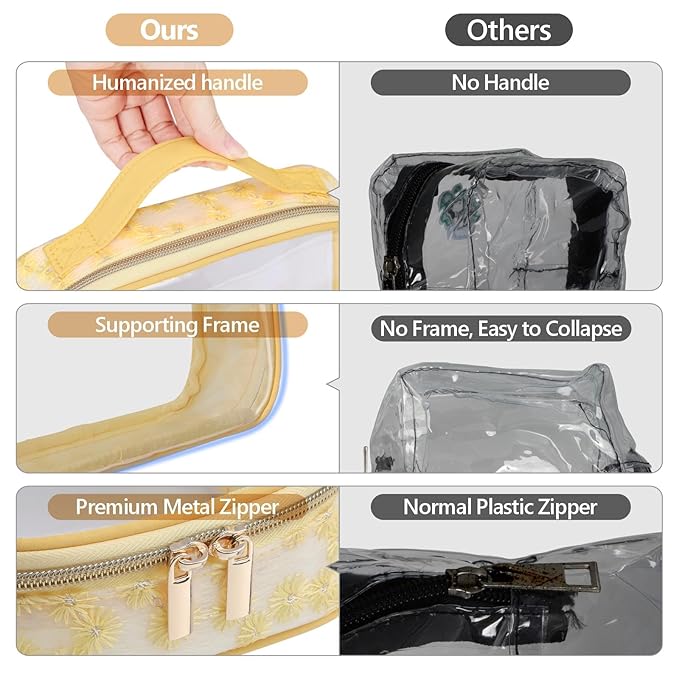 PACKISM TSA Approved Toiletry Bag - Floral Texture Lace clear Makeup Bags, Ease of Clamshell Closing, Handles and Double Zippers, 0.5 mm Thicker TSA Toiletry Bag, Multicolor