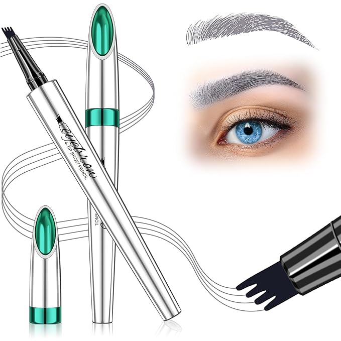 Microblading Eyebrow Pen, Waterproof Gray Eyebrow Pencils for Older Women Soft Hair Like Natural Liquid Eye brow Pen, Four Forks Tip Preciese Brow Contouring Filler Pencil that Looks Like Hair, Grey