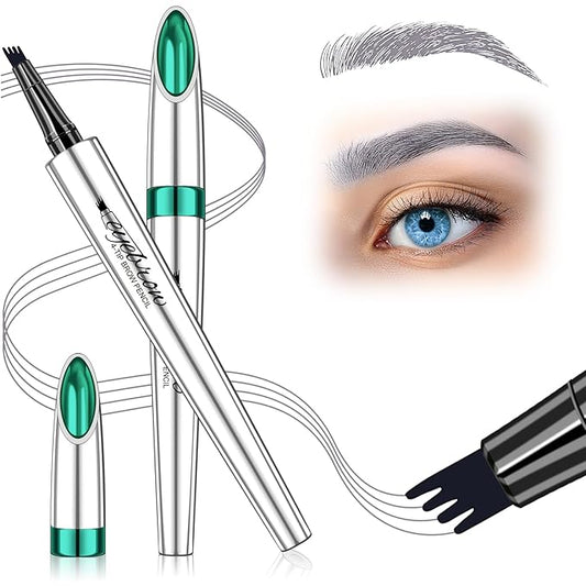 Microblading Eyebrow Pen, Waterproof Gray Eyebrow Pencils for Older Women Soft Hair Like Natural Liquid Eye brow Pen, Four Forks Tip Preciese Brow Contouring Filler Pencil that Looks Like Hair, Grey