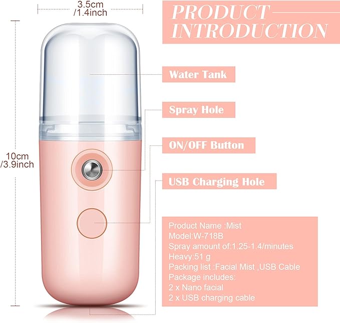 Honoson 2 Nano Facial Mister Sprayer Portable Face Nano Mister for Eyelash Extensions USB Rechargeable 1 oz Handy Skin Care Machine for Face Hydrating, Daily Makeup(Coral Orange and White)