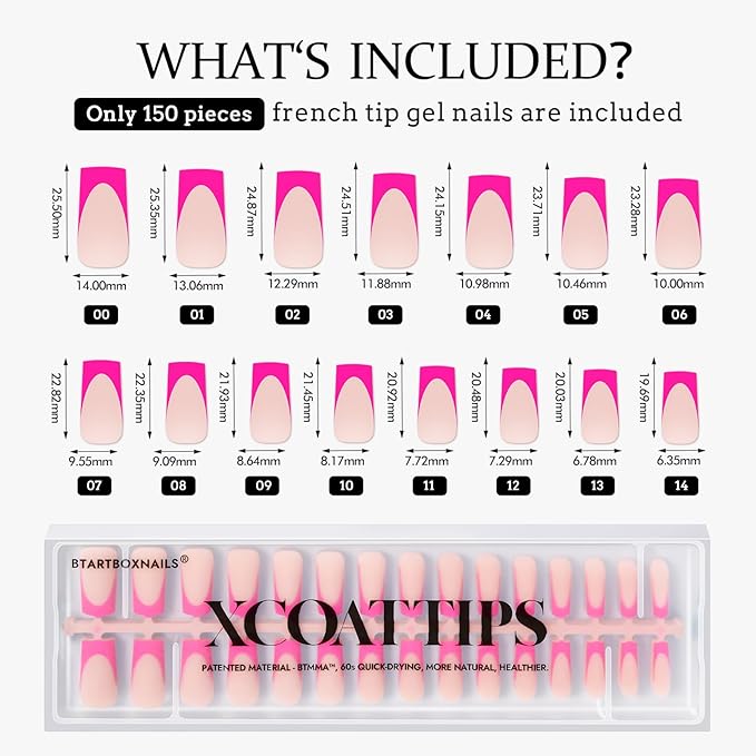 BTArtboxnails XCOATTIPS Press on Nails - French Tip Press on Nails, Long Sqaure Nail Tips, Brighter Pastel Soft Gel Nails False Nail, Soak Off Acrylic Fake Nails Art Extensions