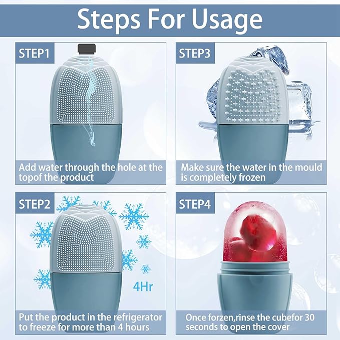 XHJRI Ice Face Roller Massager,Ice Cube Roller for Face, Eyes and Neck Naturally Conditioning and Skin Care,De-Puff Eye Bags,Reduce Migraine Pain,Reusable Massage Silicone Ice Mold (New Blue)