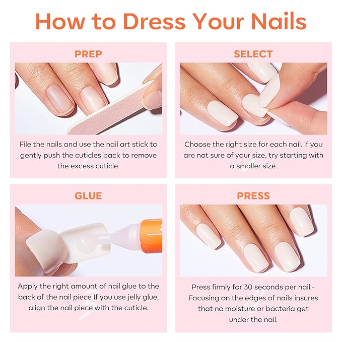 Modelones French Tip Press on Nails Short, Christmas Square Fake Nails, Reusable Nail Kit with Nail Glue Adhesive Tabs Mini Nail File, Nails Press Ons 32Pcs 16Sizes, Women Girl Gift, Chrome French