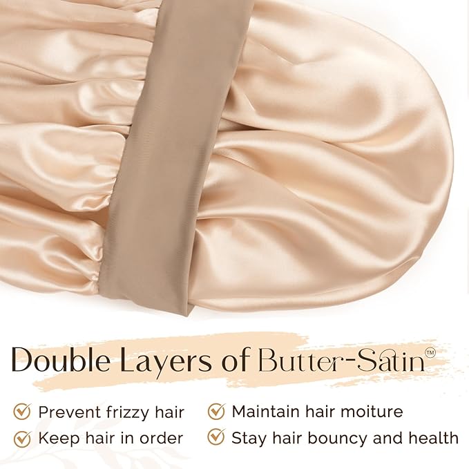 YANIBEST Silk Bonnet for Sleeping Women, Double Layer Hair Satin Bonnets with Elastic Band, Sleep Cap Curly Natural Hair