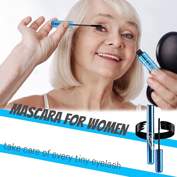 Mascara for Older Women 60 Plus, Mascara for Seniors with Thinning Lashes, Hypoallergenic Sensitive Eyes, Black Volume and Length, Waterproof Smudge Proof