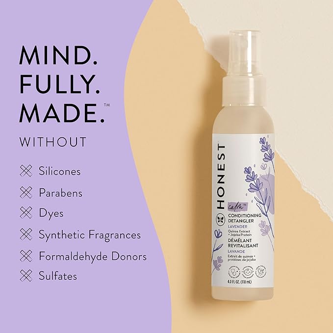The Honest Company Conditioning Hair Detangler | Leave-In Conditioner + Fortifying Spray | Tear-Free, Cruelty-Free, Hypoallergenic | Lavender Calm, 4 Fl Oz