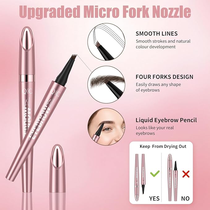 Eyebrow Pen, Waterproof Microblading Eyebrow Pencil, Eye Brown Makeup Pen with a Micro-Fork Tip for Women to Effortlessly Create Hair Like Natural Brows Light Brown