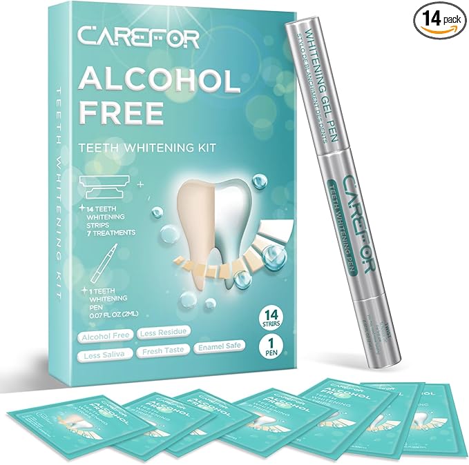 Teeth Whitening Strips 7 Treatments Kit - Contain Teeth Whitening Pen，Sensitive Teeth Whitener, Non-Slip, Dry Strip Technology for Coffee, Wine, Tobacco, and Other Stains (14 Strips)