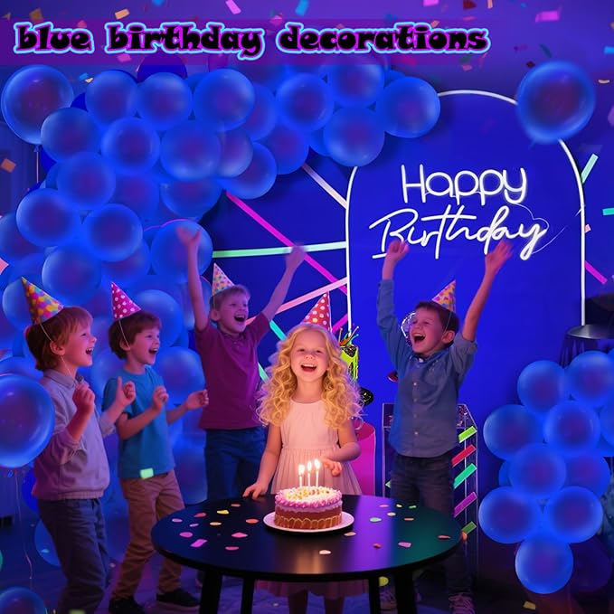 100 Pcs UV Neon Blue Balloons 12 inch Neon Party Supplies, Balloons, Glow in the Dark for Birthday, Graduation, Baby Shower,Wedding, Anniversary Valentines Party Decorations