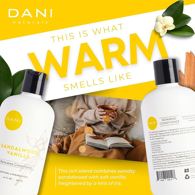 DANI Naturals Conditioner – Sandalwood Vanilla, Strengthening & Thickening for Fuller-Looking Hair, Lightweight & Hydrating, Vegan & Color-Safe, 12 oz