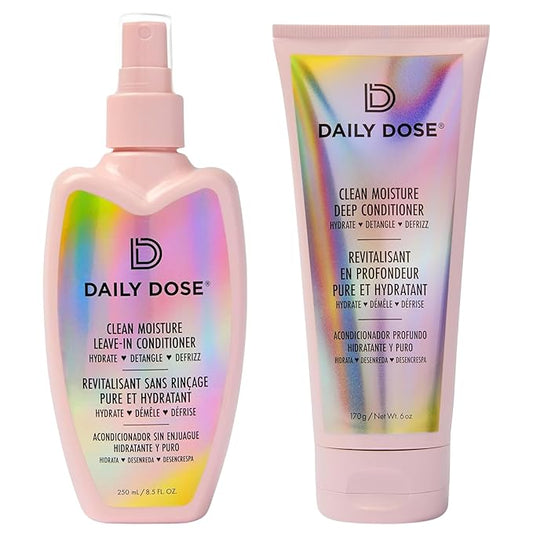 DAILY DOSE Moisturizing Duo: Leave-In Conditioner Detangler Spray + Deep Conditioner, Hair Mask/Masque - Detangles, Repairs, Restores Dry, Damaged, Color Treated Hair for All Hair Types