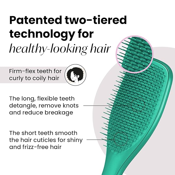 Tangle Teezer Ultimate Detangler Curly Hair Brush, Dry & Wet Hairbrush, Reduces Frizz & Breakage, for 3C to 4C Curly Hair Types, Aqua Green