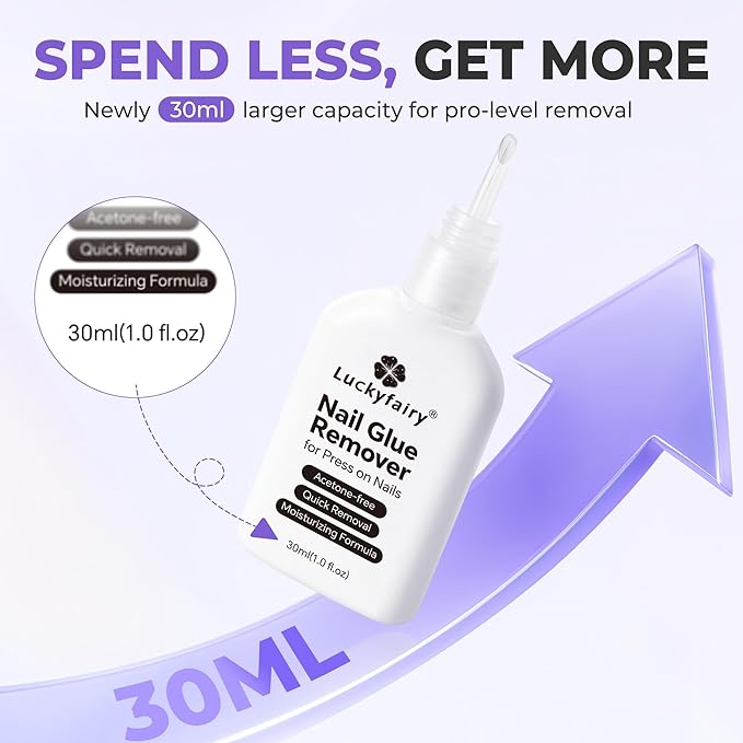 30ml Nail Glue Remover: Multi-functional Press On Nail Remover, Gentle Non-Acetone Nail Polish Remover for Gel Nails Tips, Quick Easy Removal Glueoff, Not for Gel Polish