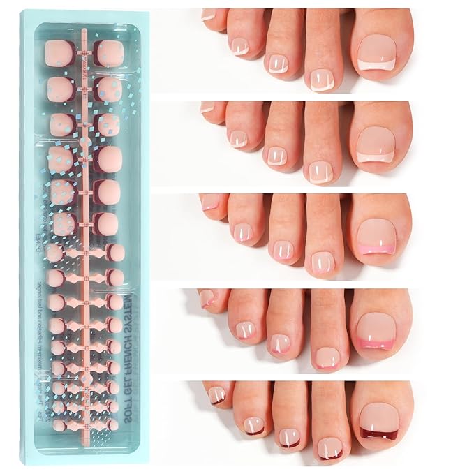 Vansiho French Tips Press on Toenails Short, Toenail Press on Square for Women, Soft Gel Fake Toenails, Acrylic Nails Soak off Toenail Home DIY 15 Sizes