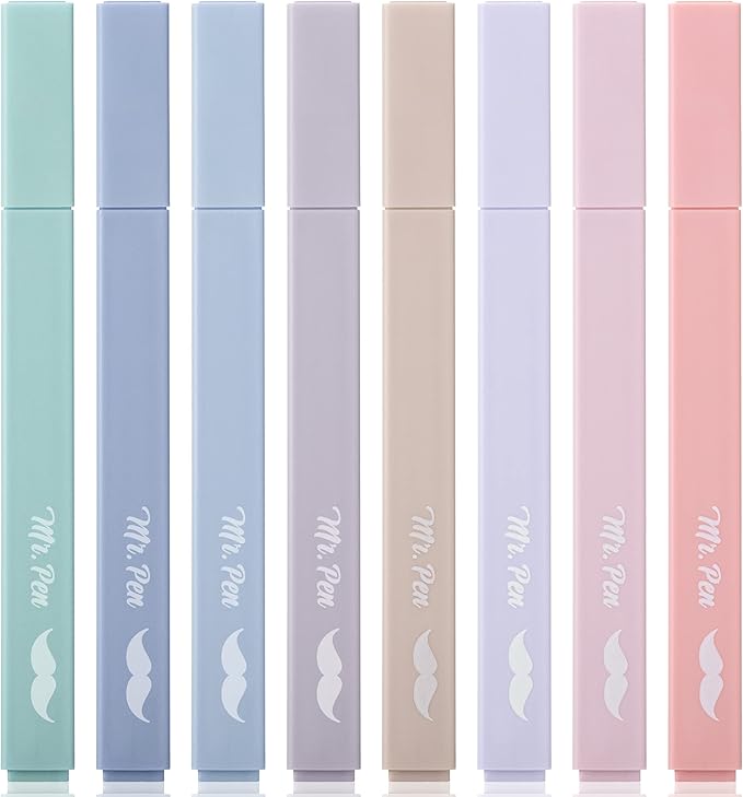 Mr. Pen Aesthetic Highlighters - 8 pcs Chisel Tip Morandi Colors No Bleed Bible Pastel Highlighter Set