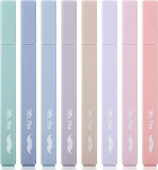 Mr. Pen Aesthetic Highlighters - 8 pcs Chisel Tip Morandi Colors No Bleed Bible Pastel Highlighter Set