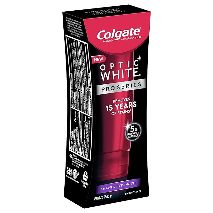 Colgate Optic White Pro Series Whitening Toothpaste with 5% Hydrogen Peroxide, Enamel Strength, 3 oz Tube