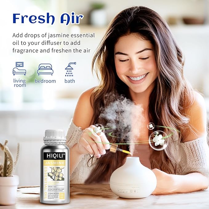HIQILI 16 Fl Oz Jasmine Essential Oil, 100% Pure Natural for Diffuser, Hair, Skin, Perfume Making - 500ML