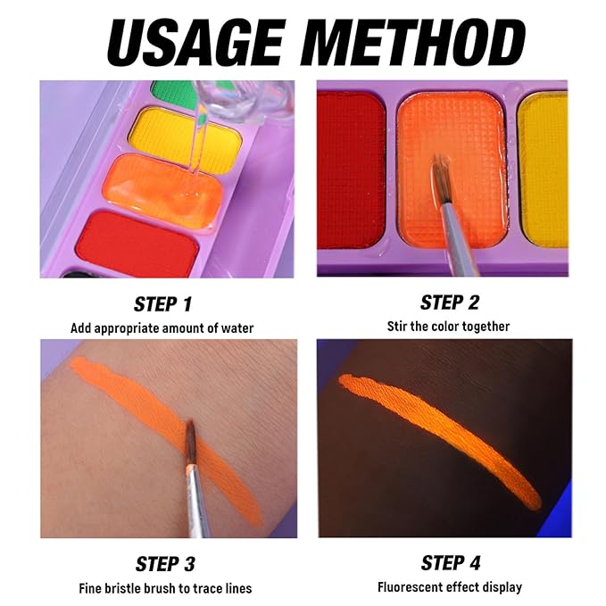 MEICOLY 8 Colors Water Activated Eyeliner Palette, Neon Face Paint Colored Retro Hydra Liner,Matte Eyeliner UV Blacklight Halloween Blue White Body Paint Corpse Bride Halloween Sally Cosplay,01