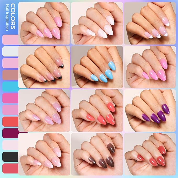 Press on Nails Kit 576 Pcs 24 Colors, Short Almond Glossy French Color Nail Tips with Nail Glue & Nail Tabs Stickers,Natural Fit Lightweight Nail Art for Women Girls
