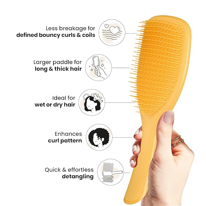 Tangle Teezer Ultimate Detangler Curly Hair Brush, Dry & Wet Hairbrush, Reduces Frizz & Breakage, for Curly to Coily, 3C to 4C Hair Types, Large, Yellow Daffodil