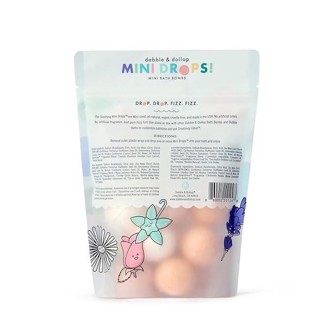 Dabble & Dollop Mini Bath Bombs, 100% Natural Droplets for Kids, Soothing Scents - Resealable Pouches, Fizzy, Moisturizing & Fun, Vegan, Gluten-Free, Cruelty-Free (Set of 24)