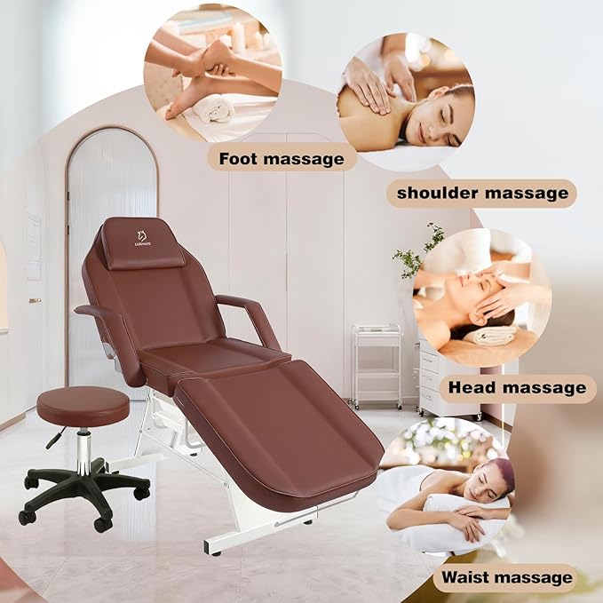 Facial Chair,73 inch Tattoo Chair for Client,3-Section Adjustable Massage Table with Hydraulic Stool, Multipurpose Beauty Beds Salon Equipment for Esthetician, Tattooshop, Spa (Brown)