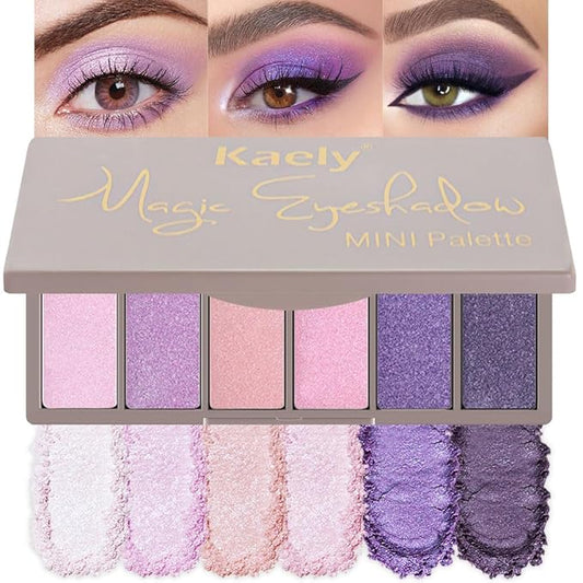 evpct 6 Colors Lavender Purple Pink Eyeshadow Palette, Light Nude Baby Pink Dark Violet Lavender Lilac Purple Glitter Shimmer Sparkle High Pigment Mini Travel Eye Shadow Palette Makeup for Older Women