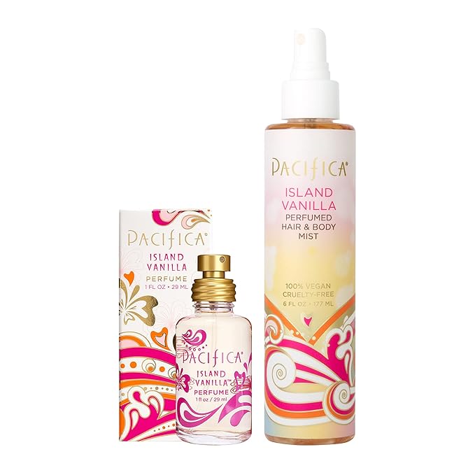 Pacifica Island Vanilla Spray Perfume & Hair and Body Mist Set – Tahitian Vanilla Clean Fragrance Duo, Essential Oil Blend, Alcohol-Free Hair/Body Mist Clean Beauty 100% Vegan & Cruelty-Free