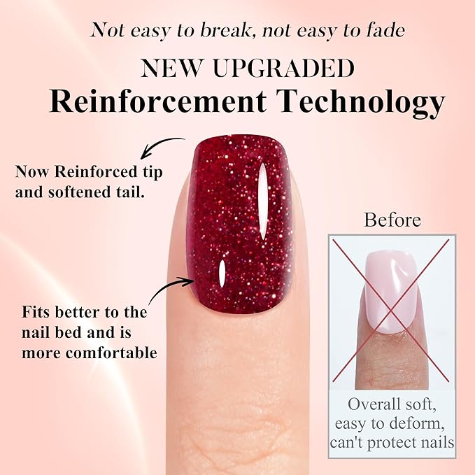 Press on Nails Short 5 Styles, Jofay Fashion 160Pcs Valentines Nails Red Press on Nails, Square Glitter Fake Nails with Designs, Reusable Glossy Acrylic False Nails Glue on for Women 16 Sizes