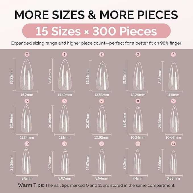 MelodySusie Stiletto X Nail Tips - 300Pcs Clear Acrylic, Half Matte Full Cover Press on Nails for DIY Extension & Salon Use,15 Sizes Pre-Shaped for Long-Lasting Manicure