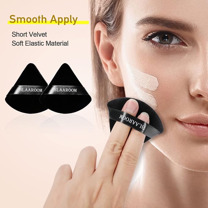 BLAAROOM 6 Pcs Velvet Triangle Powder Puff,Triangular Design Makeup Soft Sponge Puff for Face Exquisite Eyes Contouring, for Loose Mineral Body Powde Cosmetic Foundation Makeup Tool - Black