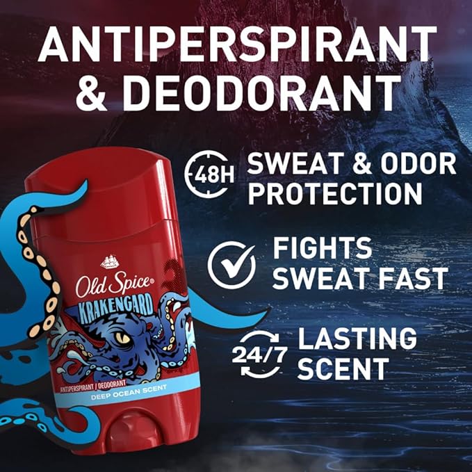 Old Spice Aluminum Free Deodorant for Men, 24/7 Odor Protection, 24/7 Freshness & Lasting Scent, Goes on Clear, Krakengard with Deep Ocean Scent, 2.6 oz (Pack of 6)