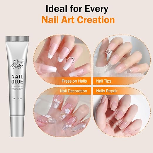 10g Nail Glue for Press On Nails - Super Strong, Quick Drying, Long Lasting Adhesive for Fake Acrylic Nails & Tips, No UV Light Needed, Includes Nail Glue Remover for Press On Tips