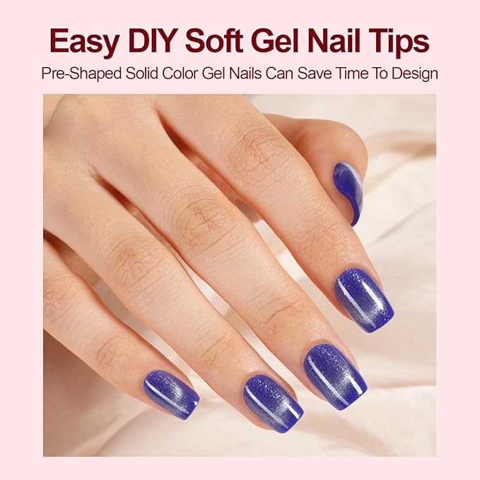 Cat Eye Press on Nails Short Square, 300Pcs Soft Gel Fake Nails, Glossy Glitter Cat Eye Nail Tips for Women and Girls Stick On Nails in 15 Sizes