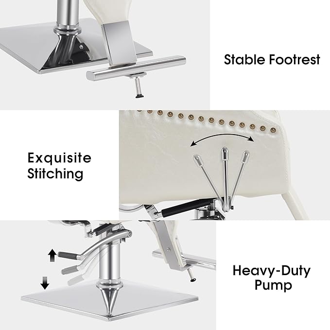 BarberPub Classic Recliner Leathern Barber Chair Antique Heavy Duty Hair Spa Salon Styling Beauty Equipment 3125(Champagne)