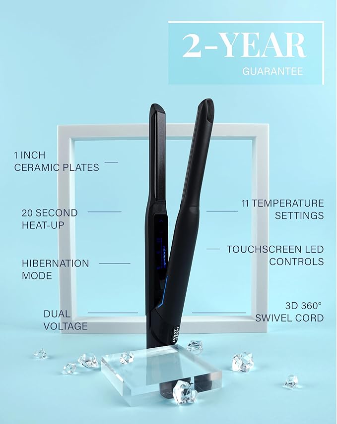 GLAMPALM Hair Straightener 0.5" Ceramic Flat Iron Infused with Vita C, Korea's No.1 Professional Salon Tool for Short Hair, Dual Voltage, Digital LED(210°–450°), 20s Fast Heat-Up (GP101T)