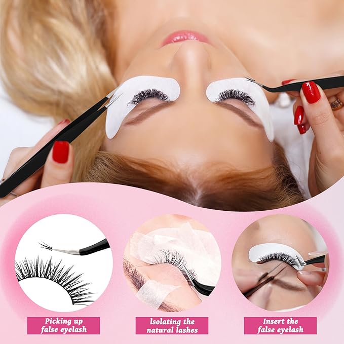 High Precision Lash Tweezers Set 6 Pack Stainless Steel Eyelash Extension Tweezers for Classic, Volume, Mega Volume Lashes, Facial Hair, Eyebrow, Hair Removal, Crafting Making(Black)