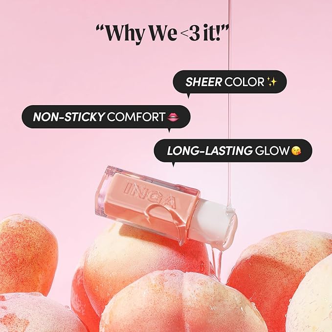 INGA Water Glow Lip Tint | Hydrating, Glossy Korean Lip Tint with Sheer Color & Glass-Like Shine | Long-Lasting, Non-Sticky Korean Lip Stain (RICH SALMON)