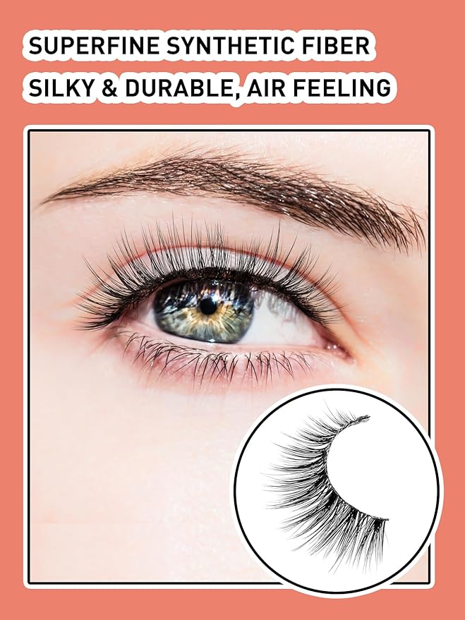 Lashes Wispy False Eyelashes Natural Volume Fluffy Lashes 12MM Strip Eyelashes with Thin Band C Curl Eyelashes False Eye Lashes Pack 7 Pair Siligli